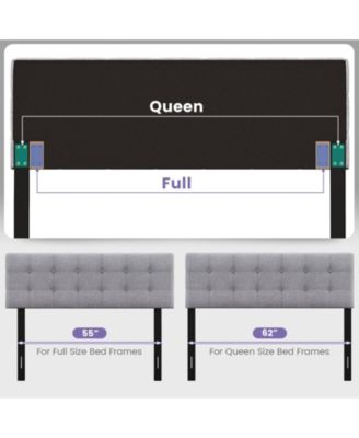 Linen Upholstered Headboard with Solid Rubber Wood Legs-Gray