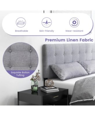 Linen Upholstered Headboard with Solid Rubber Wood Legs-Gray