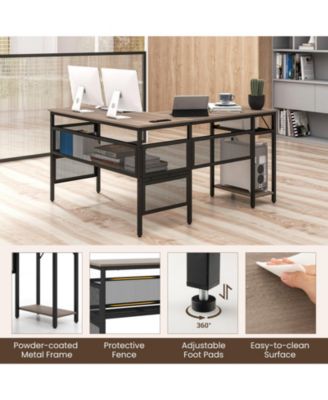 L-Shaped Computer Desk with Charging Station and Adjustable Shelf-Gray