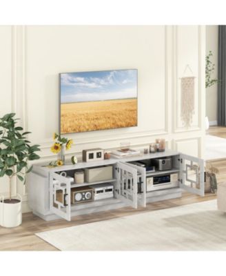 4-Door TV Stand for TVs up to 75 Inch Media Console Table with Adjustable Shelves-Oak