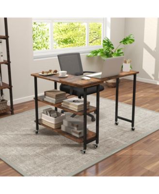 360° Rotating Sofa Side Table with 2-Tier Storage Shelves-Rustic Brown