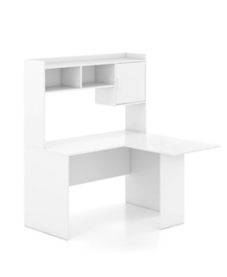 L-Shaped Desk Corner Computer Desk with Open Storage Hutch and Cabinet-White