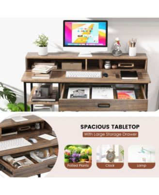 48 Inch Computer Desk with Monitor Stand Drawer and Shelves-Rustic Brown
