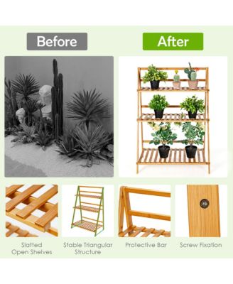 Bamboo Ladder Plant Stand 3-Tier Foldable Flower Pot Display Shelf Rack