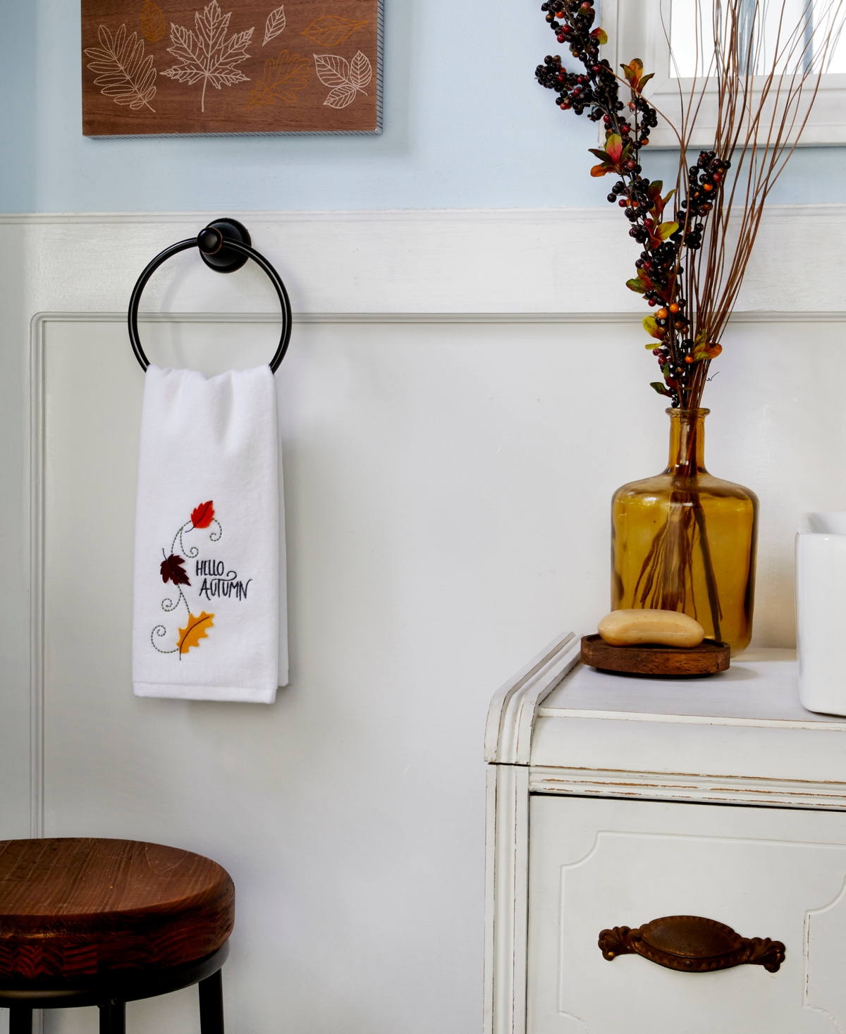 Skl Home Hello Autumn Cotton 2 Piece Hand Towel, 16" X 25" In Optic White