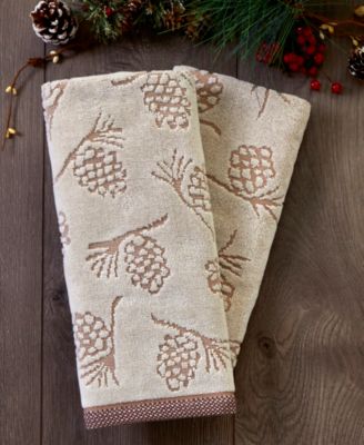 Pinecone Jacquard Cotton 2 Piece Hand Towel, 16" x 25"