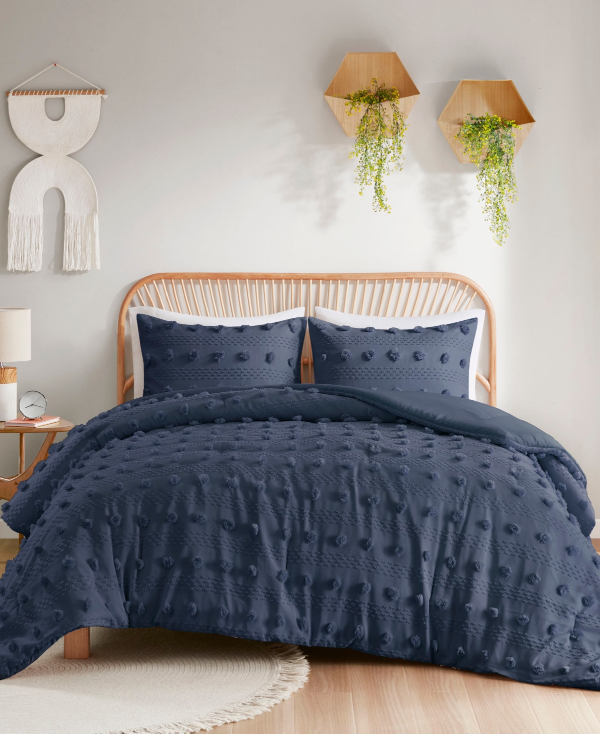 Intelligent Design Lucy Clip Jacquard 3-piece Duvet Cover Set, Full/queen In Navy