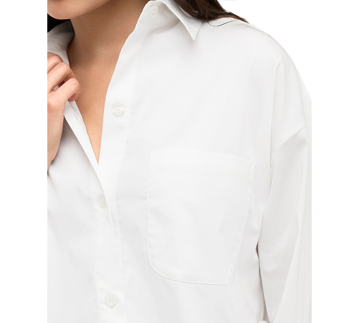 Shop Kenneth Cole Women's Satin Striped Cropped Boyfriend Shirt In Pure White