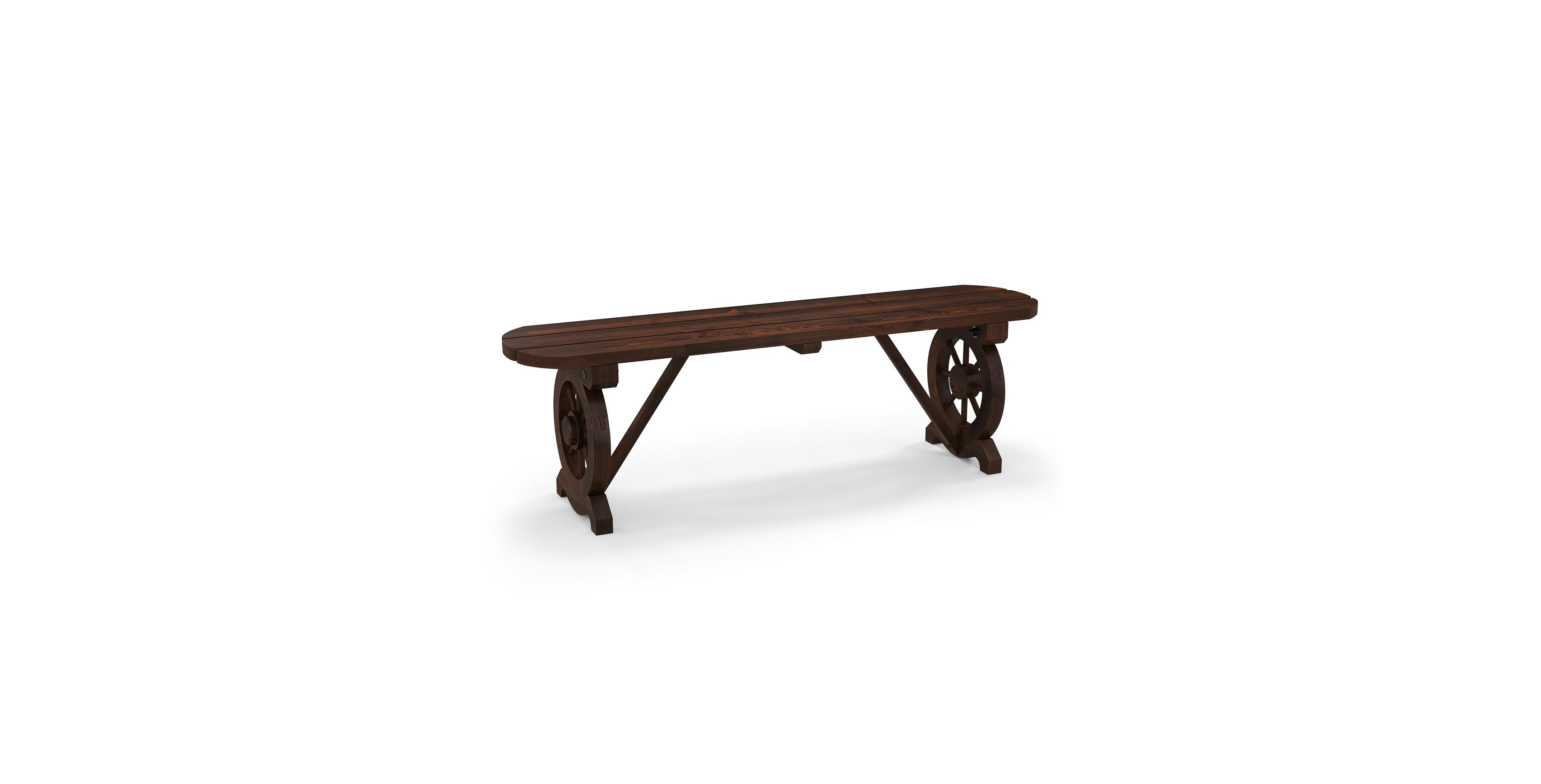 Sugift Patio Rustic Wood Bench with Wagon Wheel Base