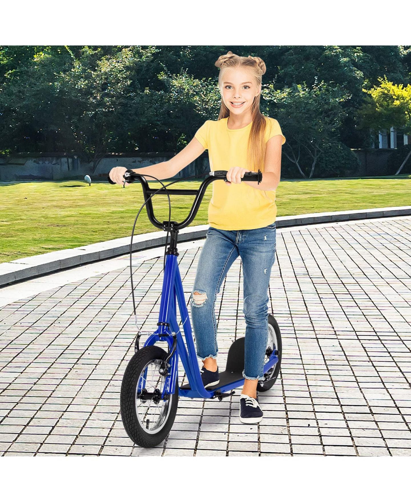 Детская игрушка VEBREDA Height-Adjustable Kid Kick Scooter with 12-Inch Pneumatic Tire and Rear Brake, Ages 5-12, цвет: Синий — фото 2