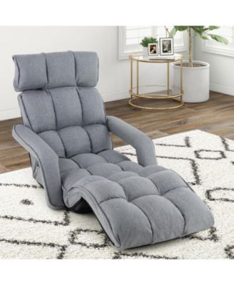 6-Position Adjustable Floor Chair with Adjustable Armrests and Footrest-Gray