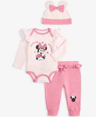 Disney - Baby Girls Minnie Mouse Hat, Bodysuit & Pants Set