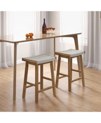 Set of 2 25.5 Inch Dining Bar Stool with Seaweed Woven Seat