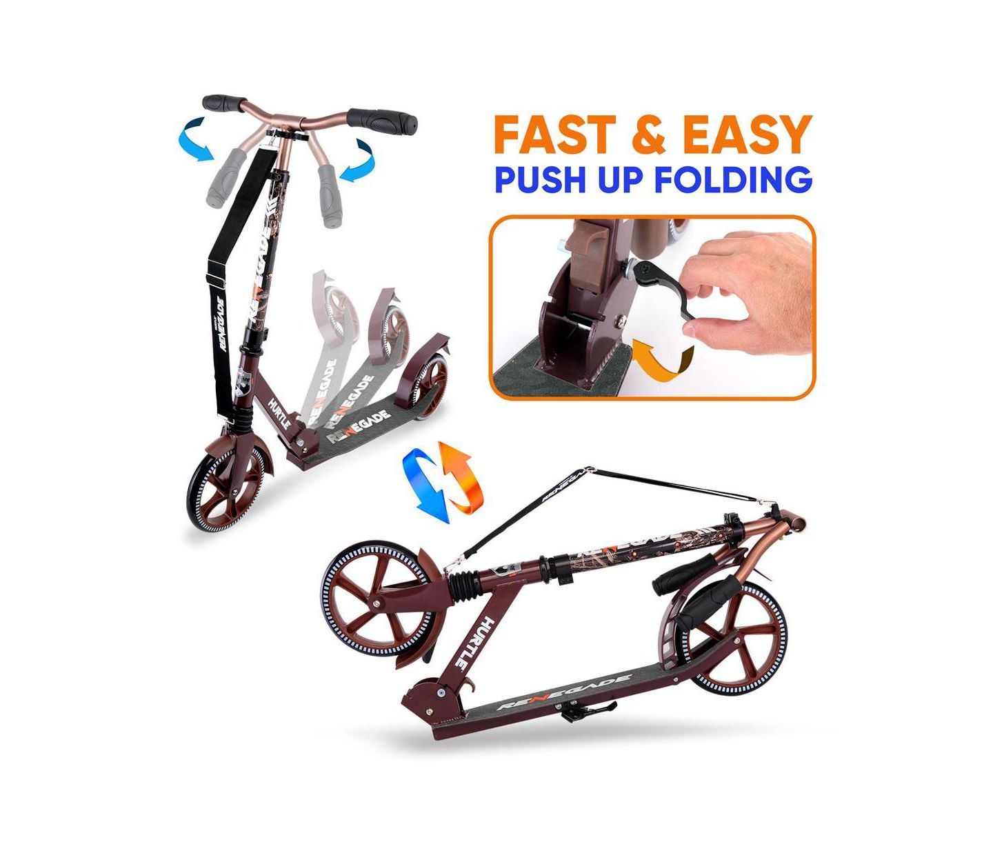 Детская игрушка Hurtle Renegade Aluminum Alloy Foldable Lightweight Kick Scooter, 220 LB Capacity, Ages 8+ — фото 2