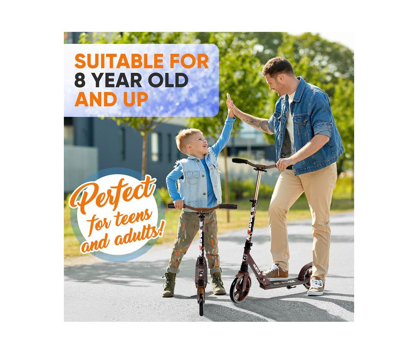 Детская игрушка Hurtle Renegade Aluminum Alloy Foldable Lightweight Kick Scooter, 220 LB Capacity, Ages 8+ — фото 8