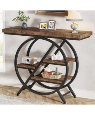 Console Table, 39.4-Inch Entryway Table with Thickened Tabletop, 4- Tier Industrial Narrow Hallway Sofa Table with Geometric Metal Frame for Living Room, Entryway