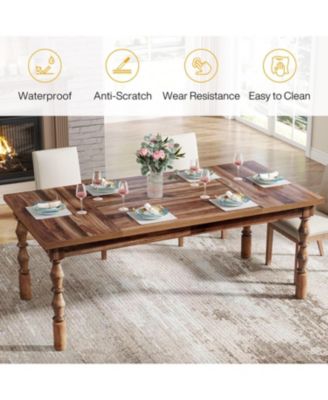 62” Wood Dining Table for 4-6 People, Farmhouse Large Rectangle Kitchen Table, Dinner Table Kitchen & Dining Room Furniture with Carved Turned Legs