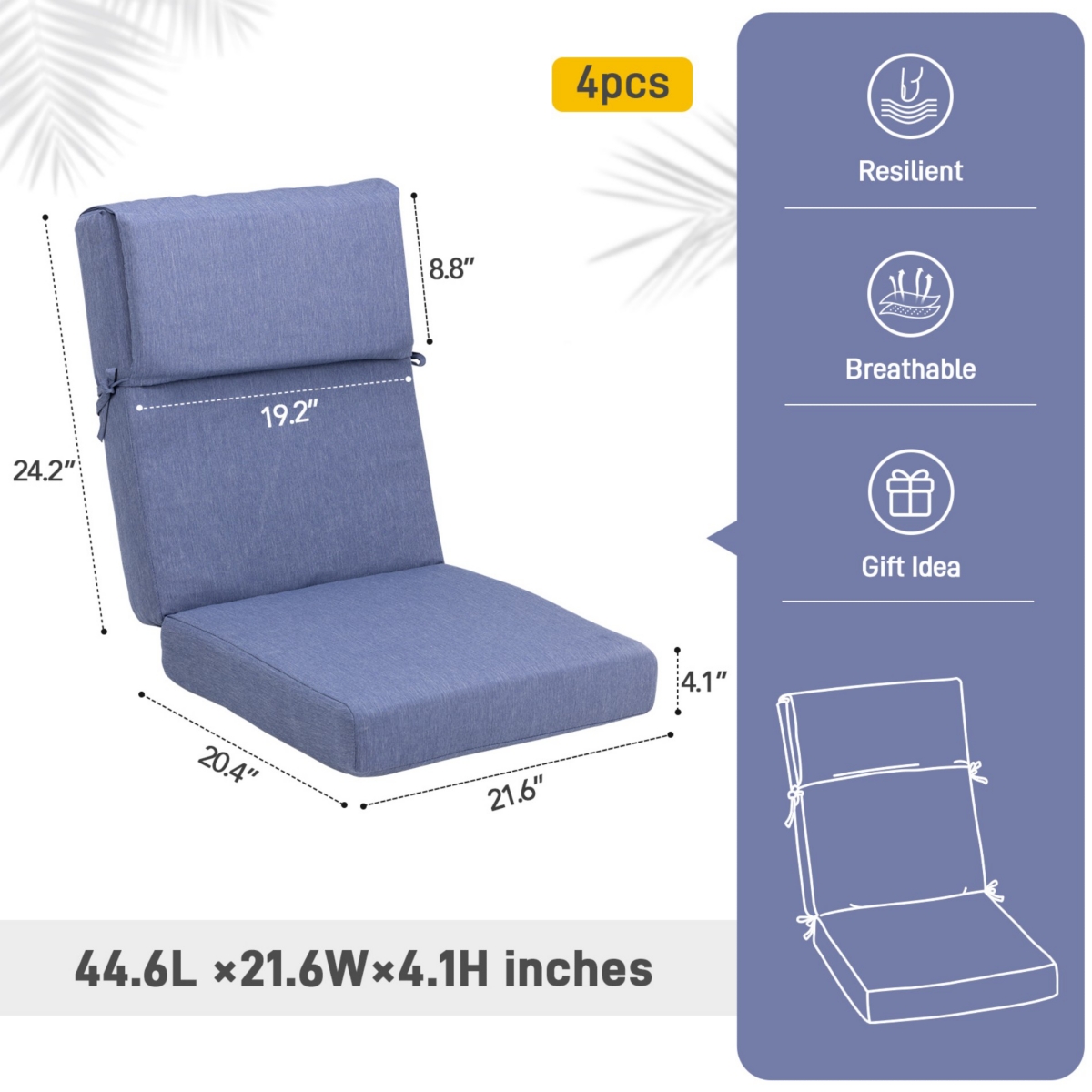 Aoodor Outdoor Chair Cushion 20.5x20.5x4.33 inches Patio Furniture Seat Cushion - Set of 4