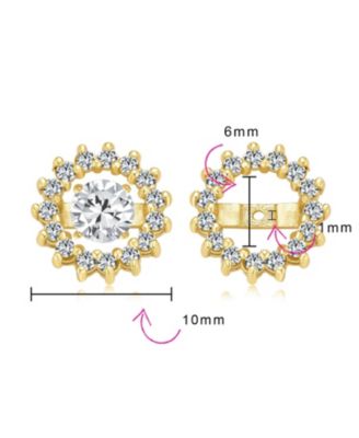 Removable CZ Halo Earring Jackets for Studs Gold Plated Sterling Silver