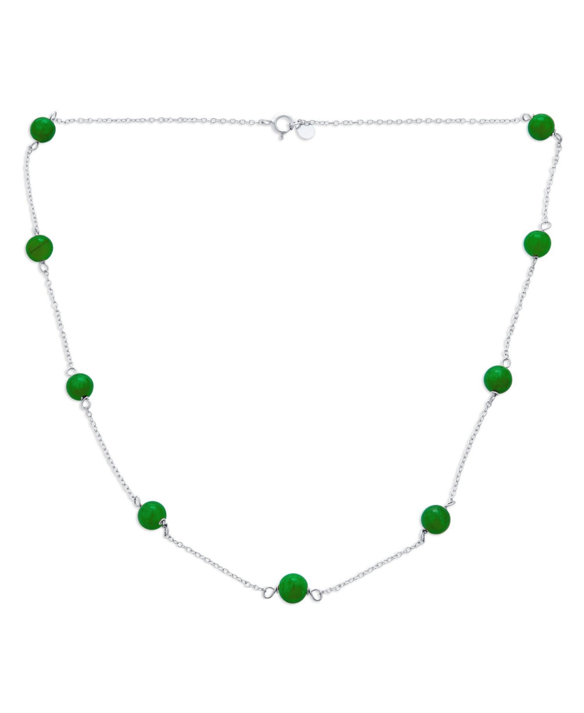 Bling Jewelry Delicate Simple Natural Green Jade Chain Round Ball Bead Tin Cup Necklace For Women 14k Yellow Gold Plated .925 Sterling Silver - Silver