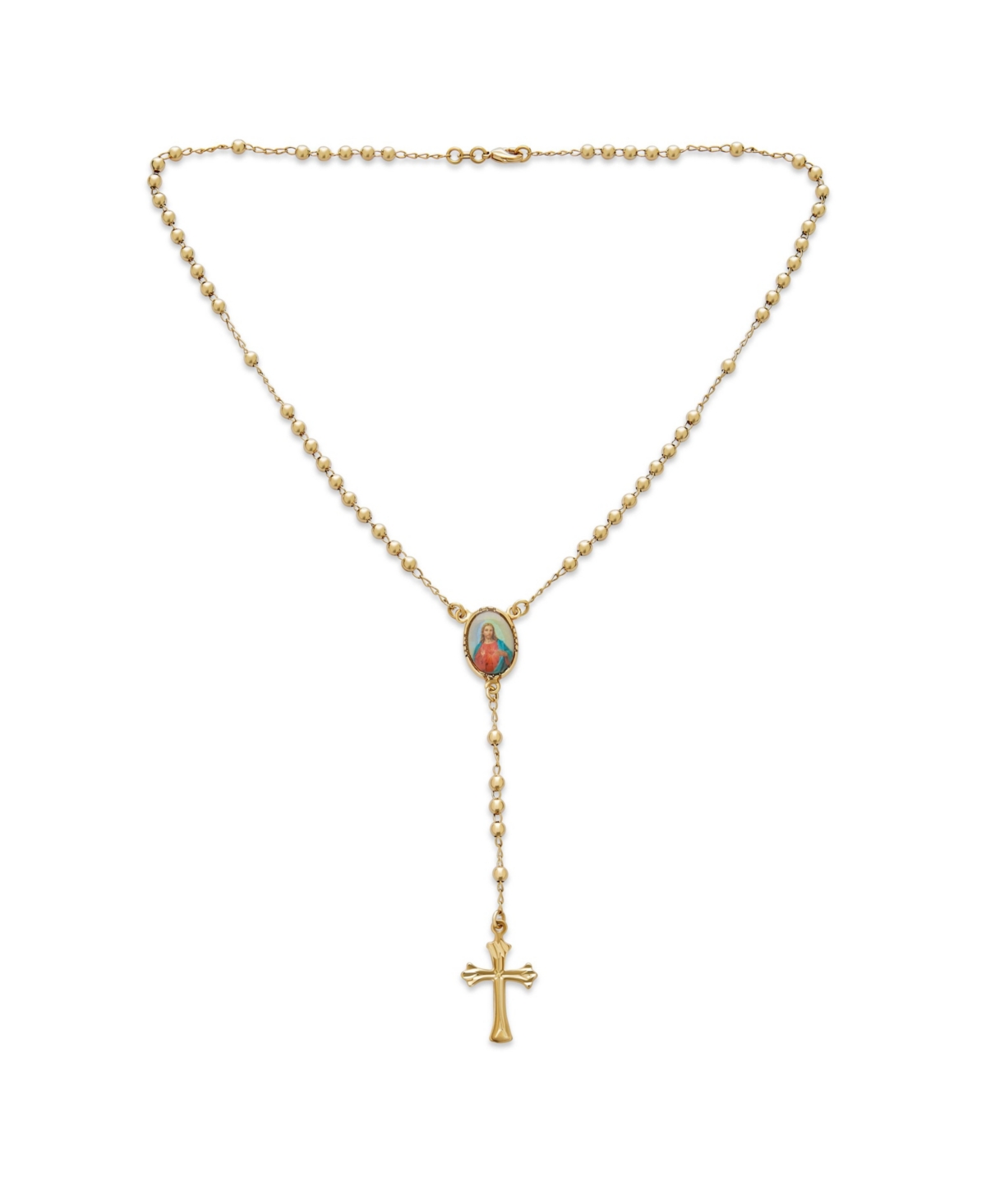 Bling Jewelry Catholic Christian Prayer Rosario Beads Scared Heart of Jesus Cross Catholic Rosary Beads Necklace For Women 18K Gold Plated Brass - Gol