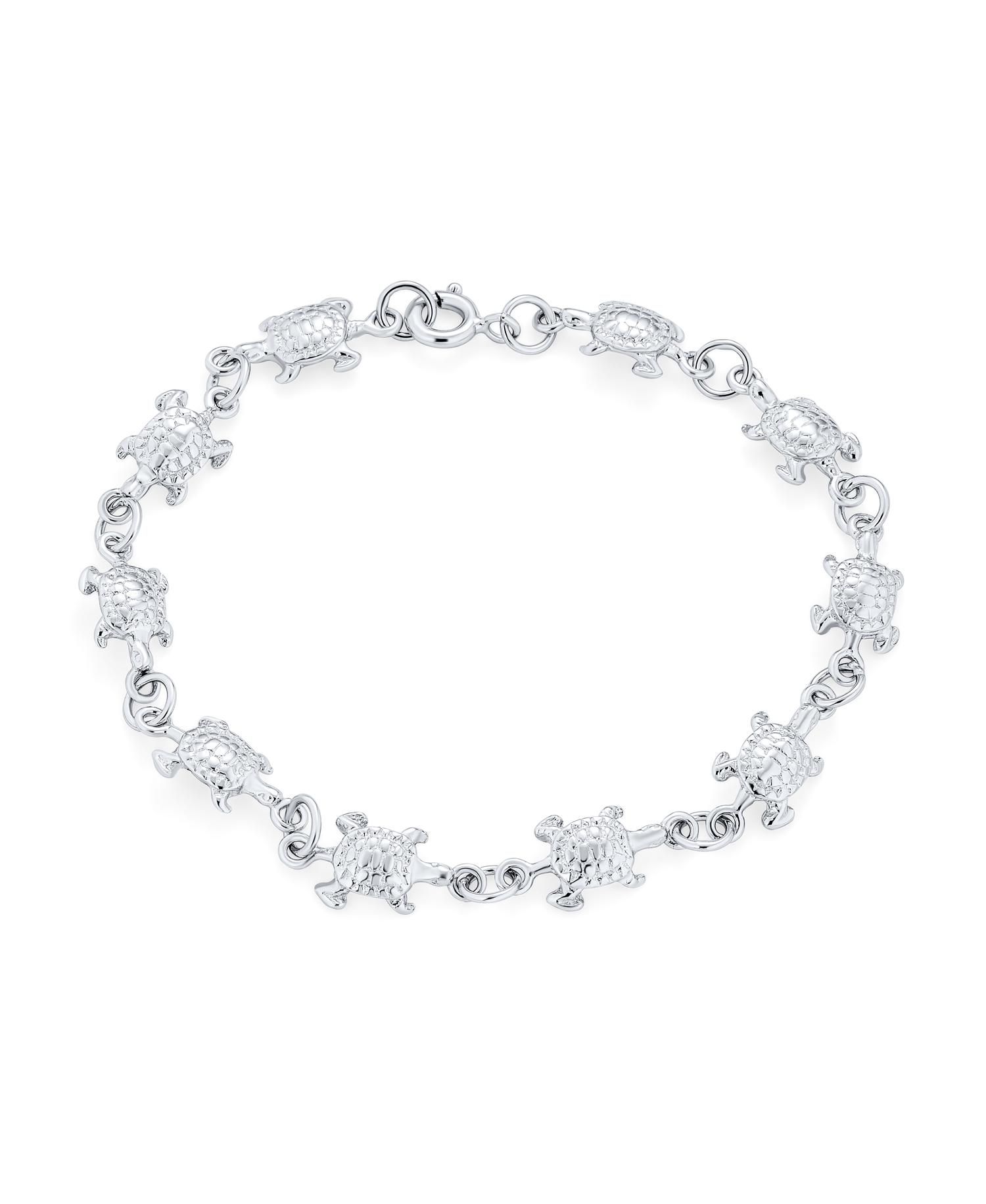 Nautical Turtle Charm Bracelet .925 Sterling Silver Vacation Keepsake 7.5"