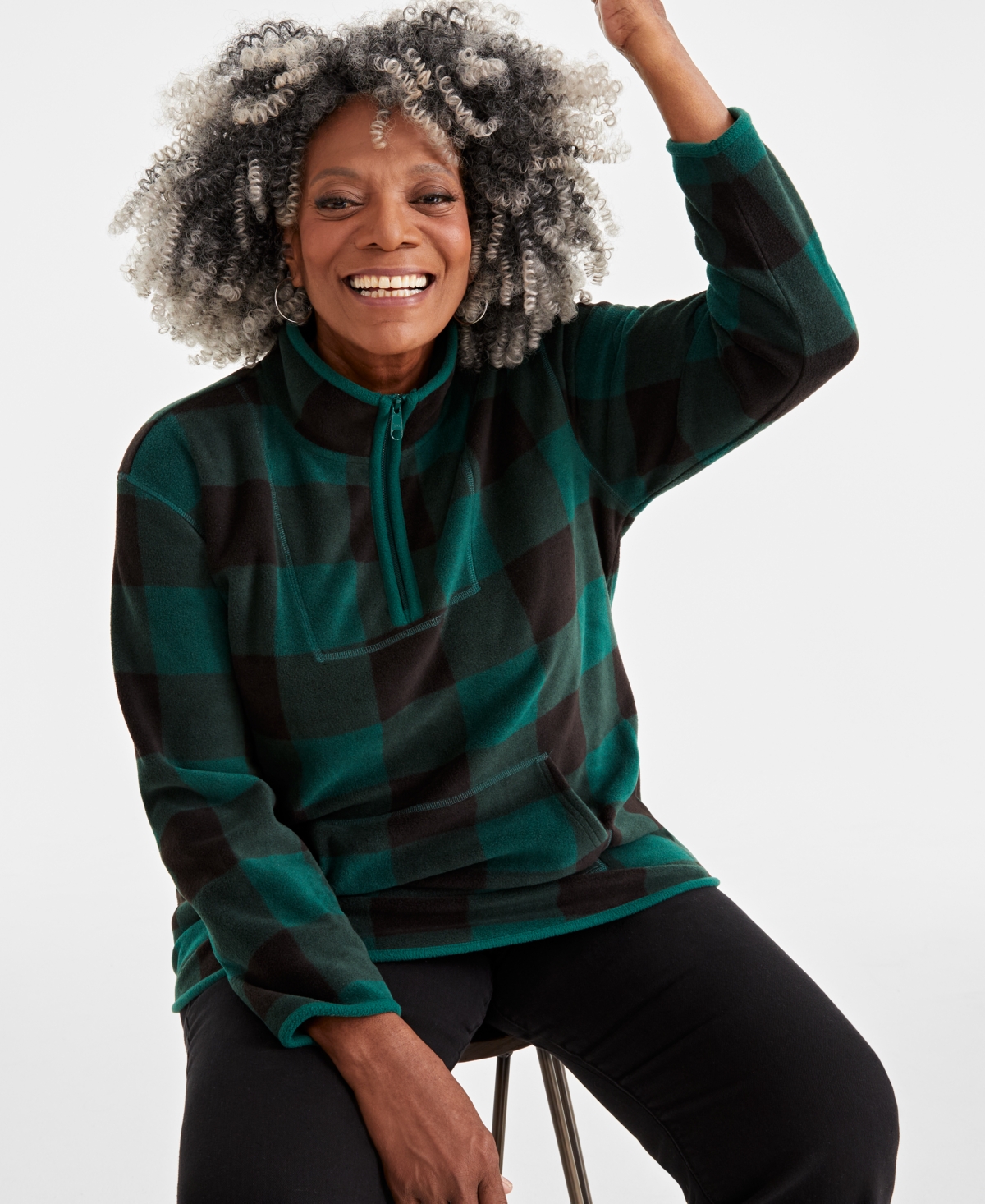 Style & Co Plus Size Check-Print Quarter-Zip Sweatshirt, Created for Macy's