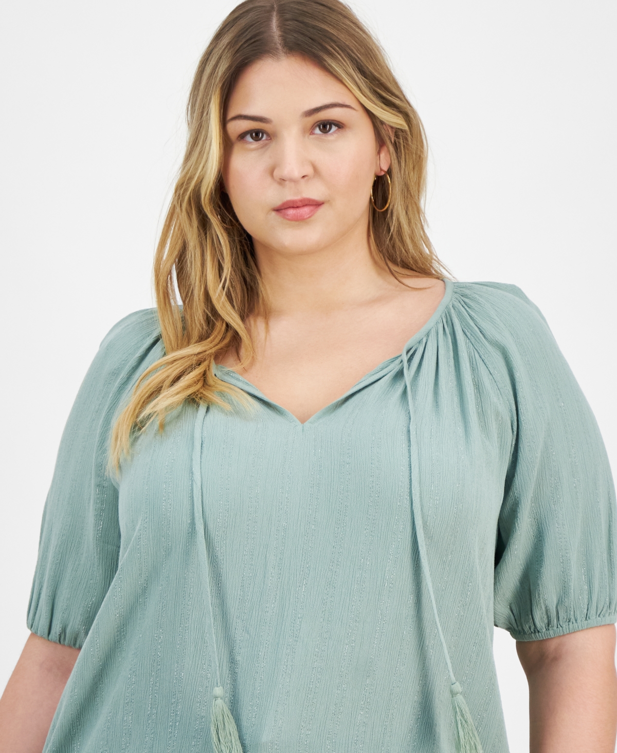 Style & Co Plus Size Metallic-striped Top, Created For Macy's In Fresh Thyme
