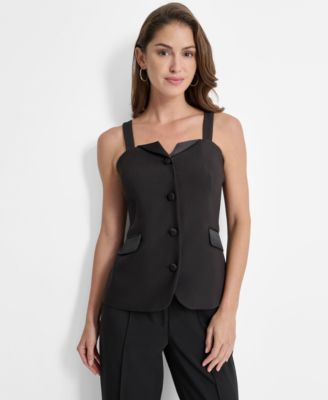 DKNY - Women's Notch-Neck Bustier Sleeveless Zip-Back Top