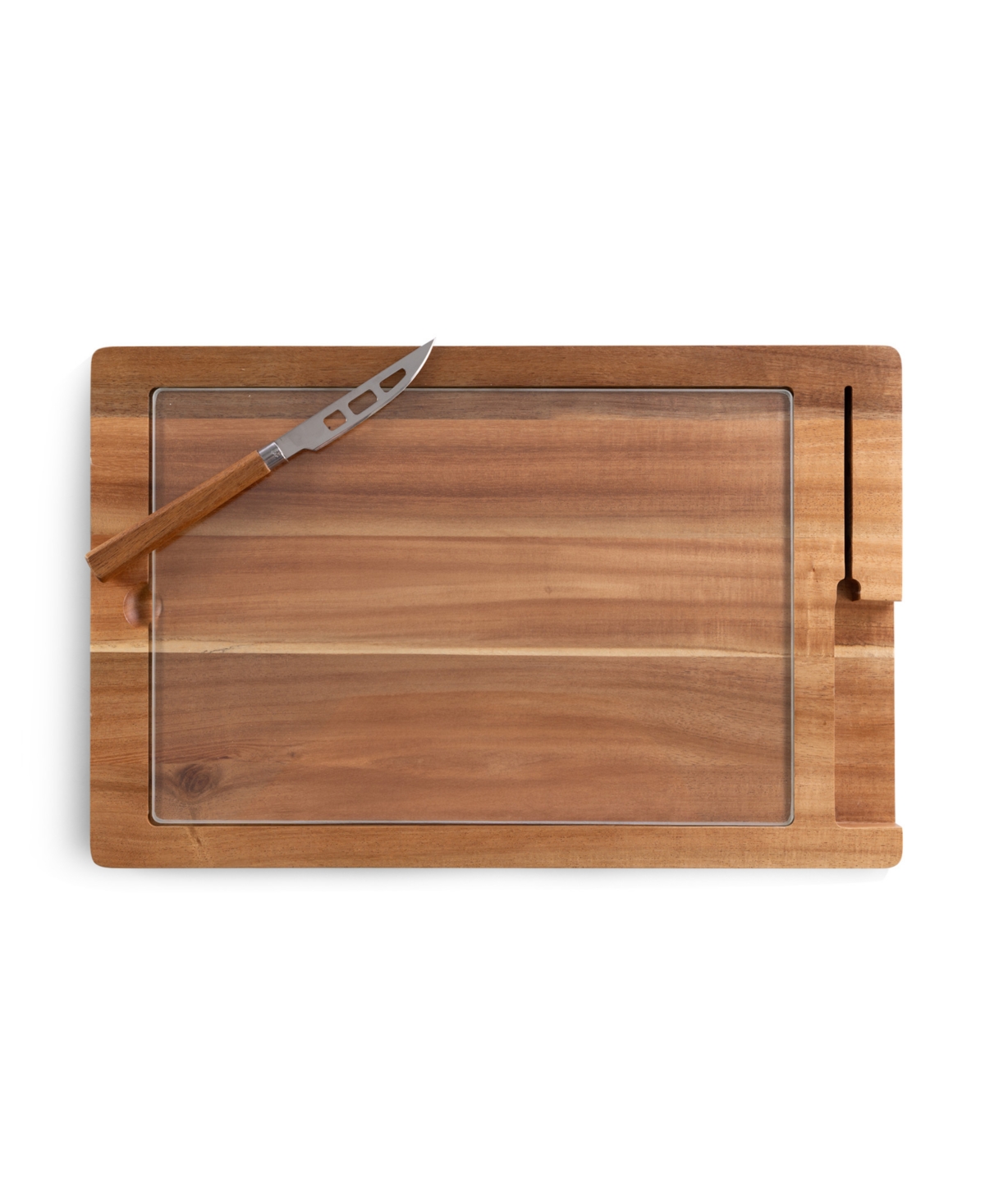 Toscana Ventana Glass And Acacia Cheese Board And Knife Set In Acacia Wood