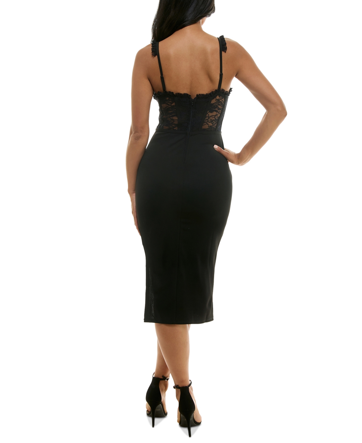 Emerald Sundae Juniors' Lace Corset Side-Slit Midi Dress