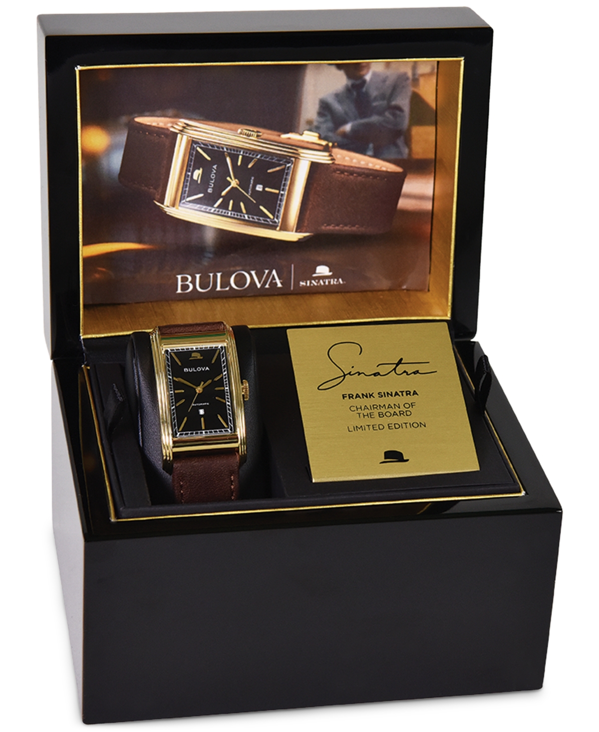 BULOVA MEN'S AUTOMATIC FRANK SINATRA CHAIRMAN OF THE BOARD BROWN LEATHER STRAP WATCH 26MM 