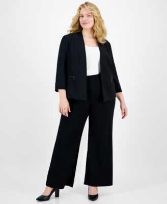 Plus Size 3/4-Sleeve Collarless Blazer 