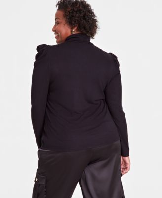 Plus Size Puff-Shoulder Ribbed Turtleneck, Created for Macy's