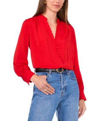 Macy's Vince CamutoWomen's Contrast Stitch Button Front Collared Top