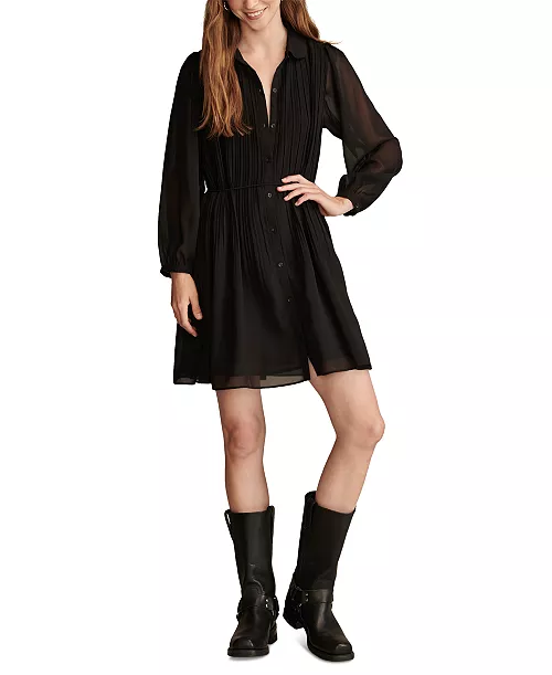 women's pleated chiffon shirtdress