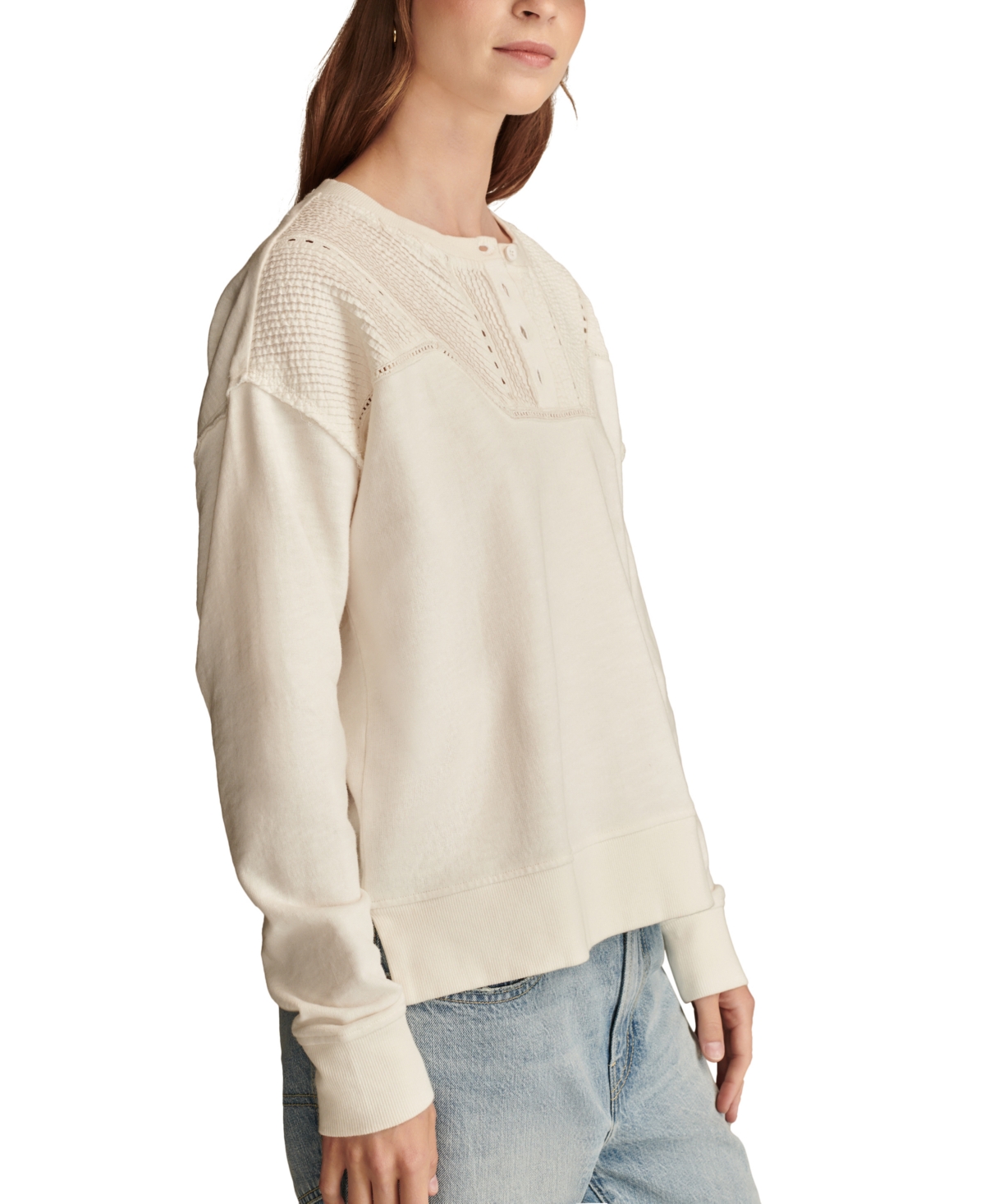 Lucky Brand Women's Pintucked-Yoke Henley Sweatshirt