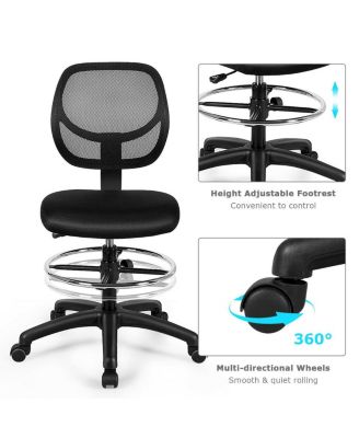 1Pc Adjustable Height Mid-Back Mesh Drafting Chair with Footrest – Ergonomic Swivel Office Chair