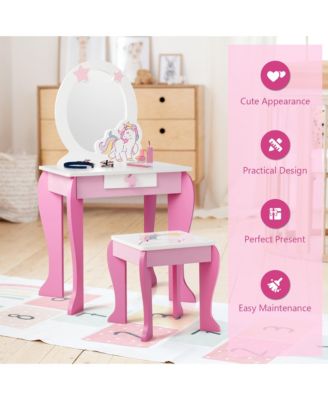 Kids Vanity Makeup Dressing Table Chair Set Wooden