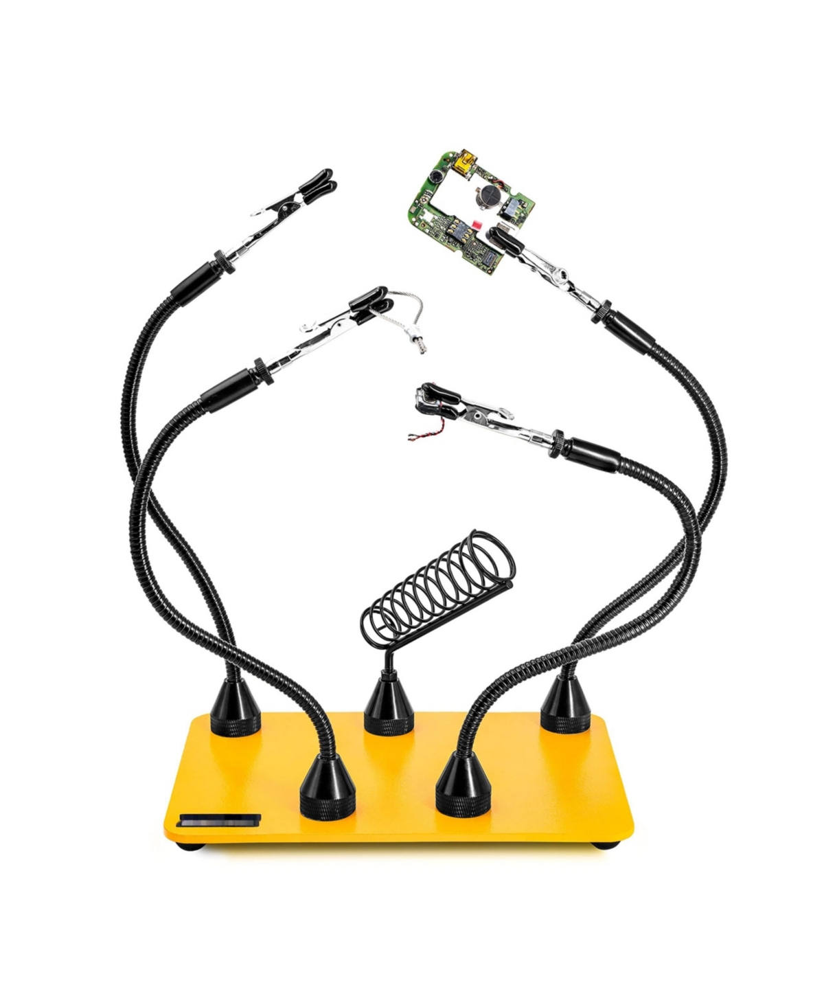 Four Magnetic Arms Pcb Holder with Steel Base - Yellow and black