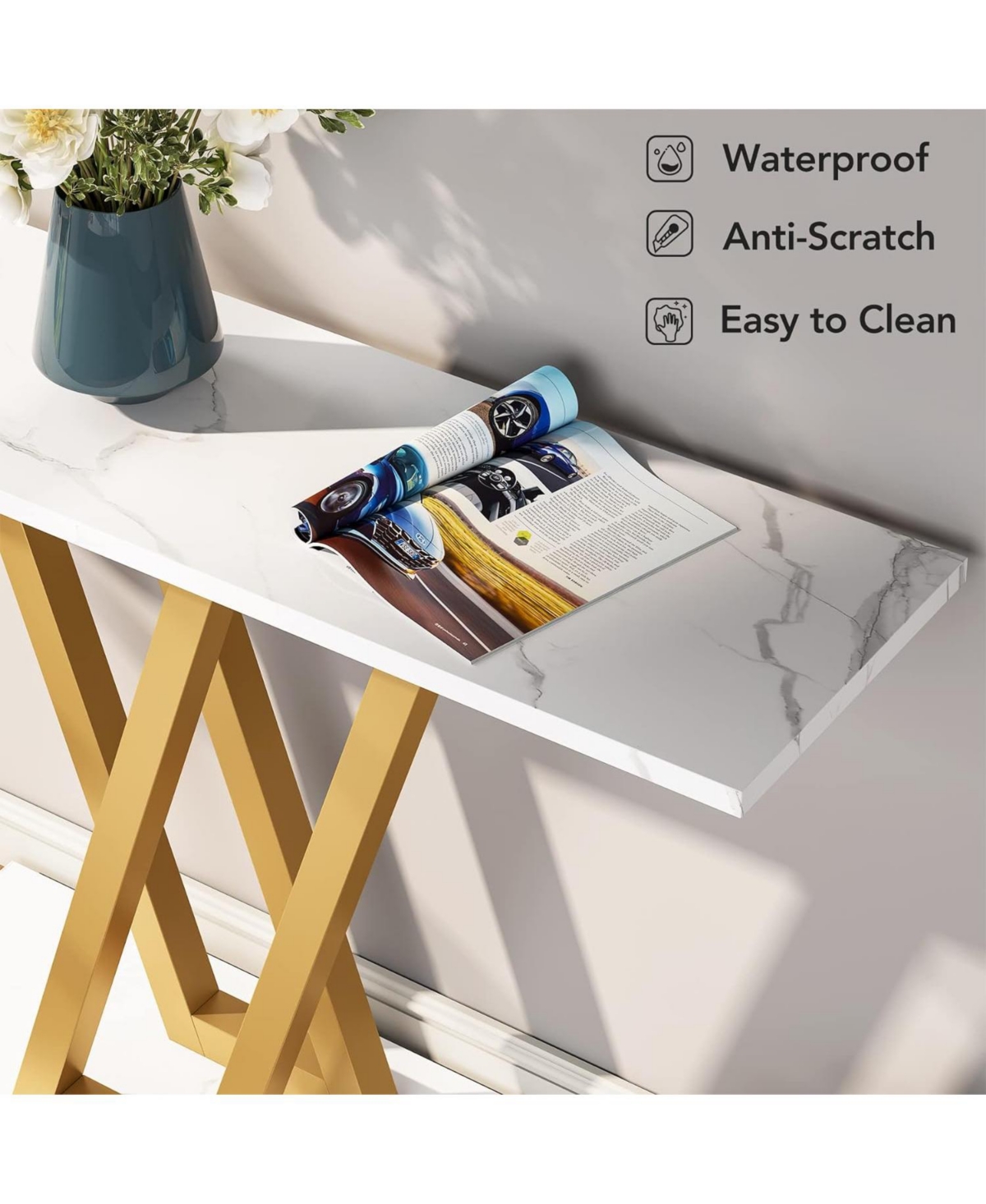 Tribesigns Gold Console Table, Modern Hallway Table for Entryway, Entryway Tables Narrow Sofa Table for Living Room, Stable Metal Frame & Easy