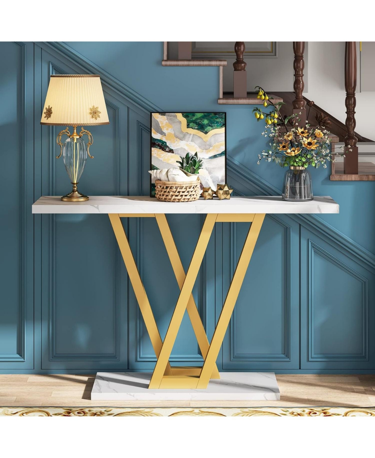 Tribesigns Gold Console Table, Modern Hallway Table for Entryway, Entryway Tables Narrow Sofa Table for Living Room, Stable Metal Frame & Easy