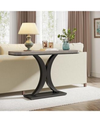 Modern Gold Console Table, 40 inch Narrow Entryway Foyer Table with Geometric Base, Rustic Hallway Accent Table for Living Room, Entrance