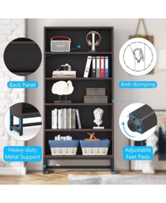 70.8” 5-Tier Wood & Metal Heavy Duty Free-Standing Bookshelf – Storage Shelving Unit for Living Room, Bedroom, Office