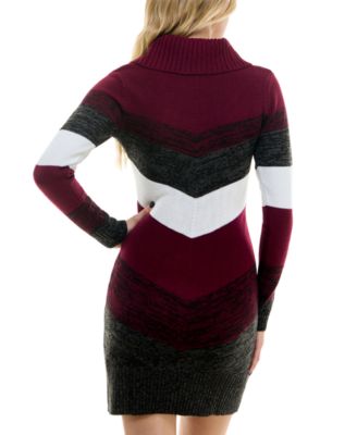 Juniors' Cowl Chevron Fitted Sweater Dress