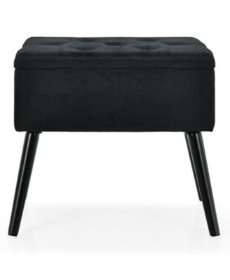 Velvet Storage Ottoman with Solid Wood Legs for Living Room Bedroom