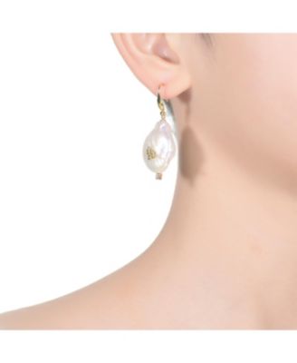 Sterling Silver Gold Plated with Genuine Freshwater Pearl Hook Earrings