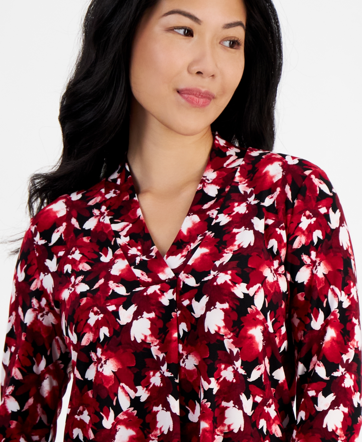 Ak Anne Klein Petite Floral-Print Top