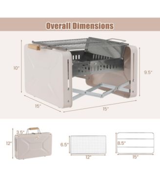 Folding Charcoal BBQ Grill with Dishwasher-safe Grill Grids and Charcoal Box-Beige