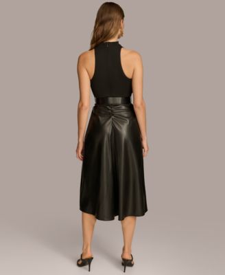【Donna Karan New York】Mixed-Media Midi Dress Donna Karan New York Women's Mixed-Media Midi Dress - Macy's
